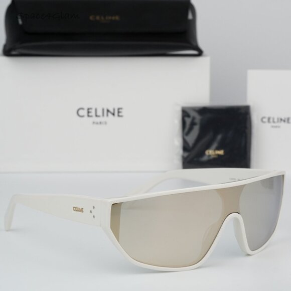 NEW Celine CL40195I 25C Ivory Silver Mirror Mask Unisex Sunglasses CL 40195I - Picture 3 of 8